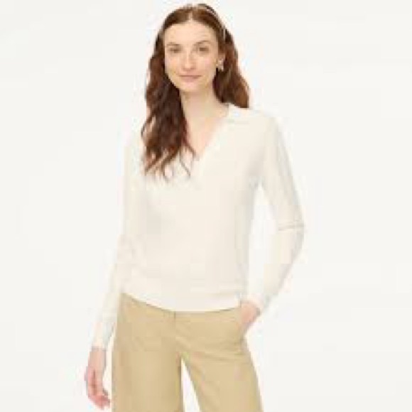 J. Crew Sweaters - J. Crew Cotton Sweater Polo Cream White Neutral Preppy Classic BY045 M Career